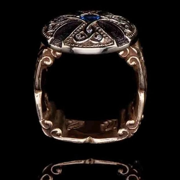 ❤️Unisex Black Enamel Signet Ring Rose Gold Blue Fashion Ring, GPMB1486 - Picture 3 of 6
